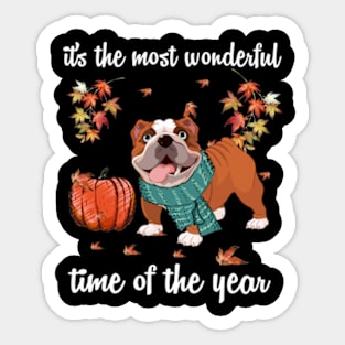 Bulldog Dog Autumn Fall Most Wonderful Time Maple Gift Sticker